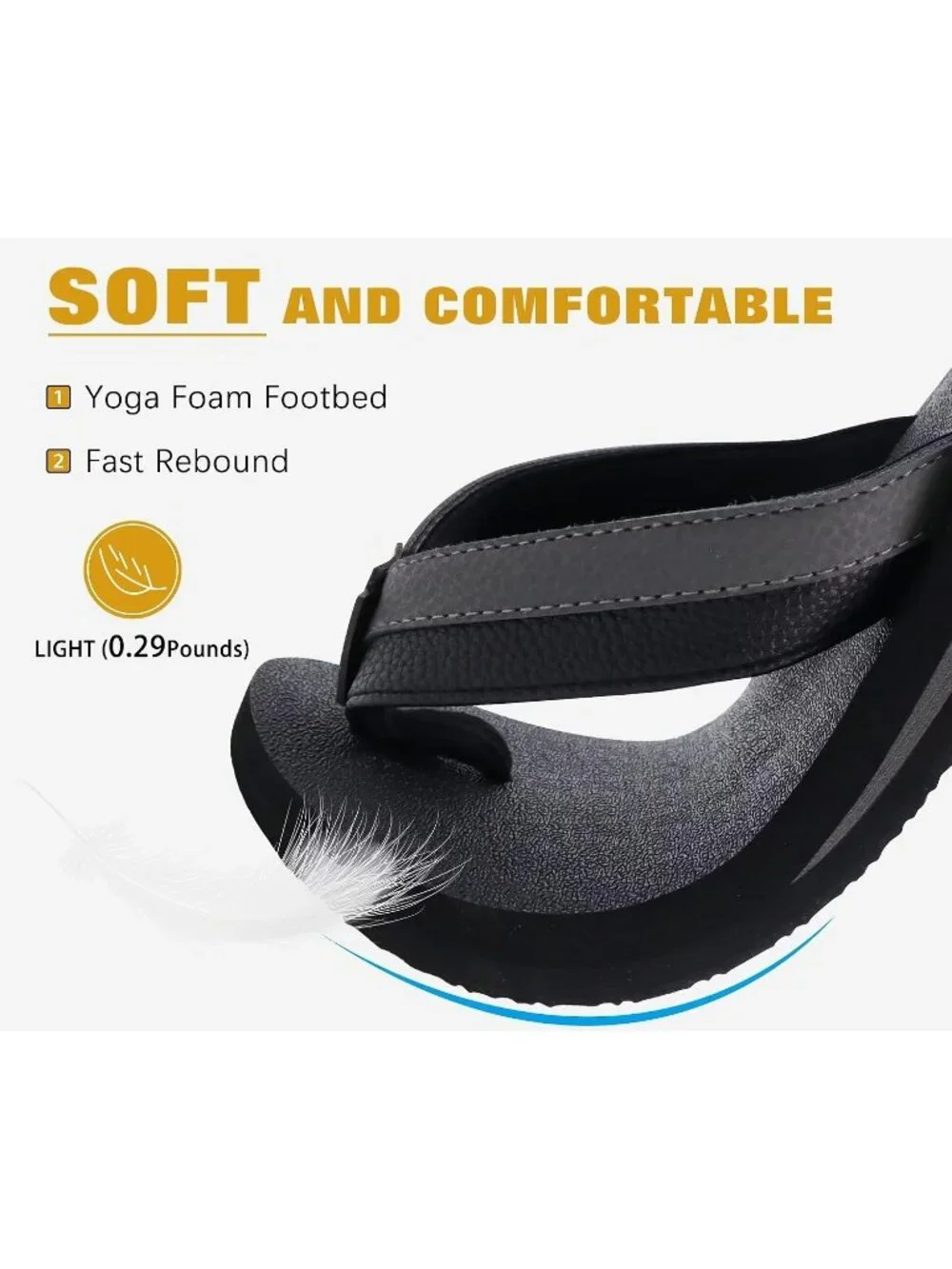 Men's Black And Grey Yoga Mat Flip Flops Slip On Indoor Outdoor Sandal Slipper